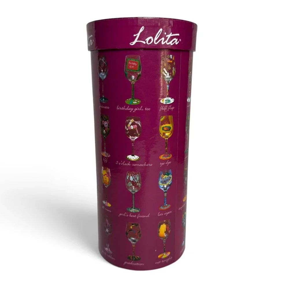 Lolita Tie One On Christmas Bow Hand Painted Wine Glass 15oz Boxed